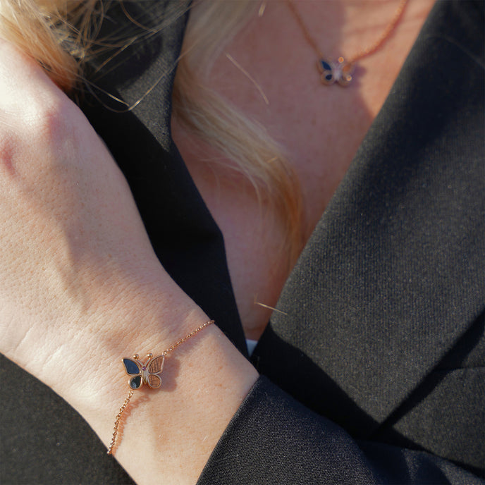 Parure personalizzata Farfalla in Legno di Noce &amp; Marmo Nero