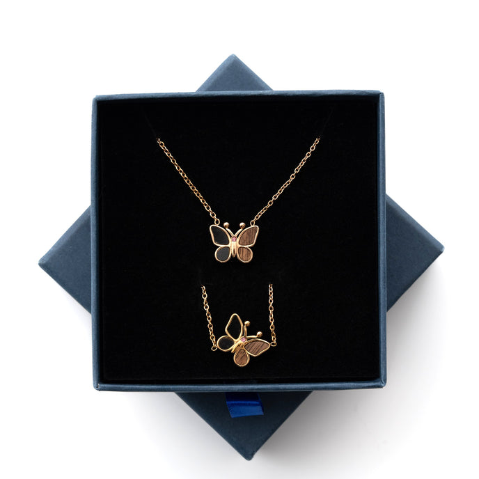 Parure personalizzata Farfalla in Legno di Noce &amp; Marmo Nero