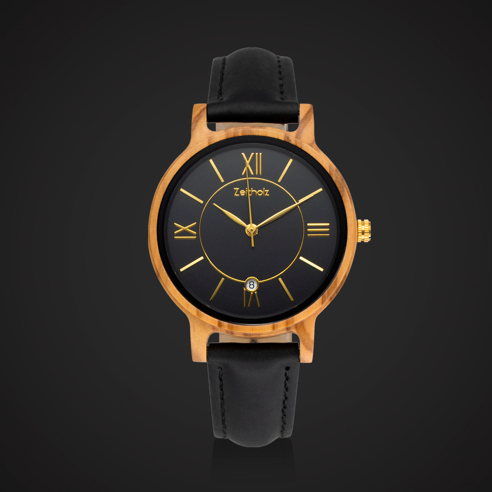 Rosenbach Olive Wood Black - 36mm wrist watch - Zeitholz - Zeitholz