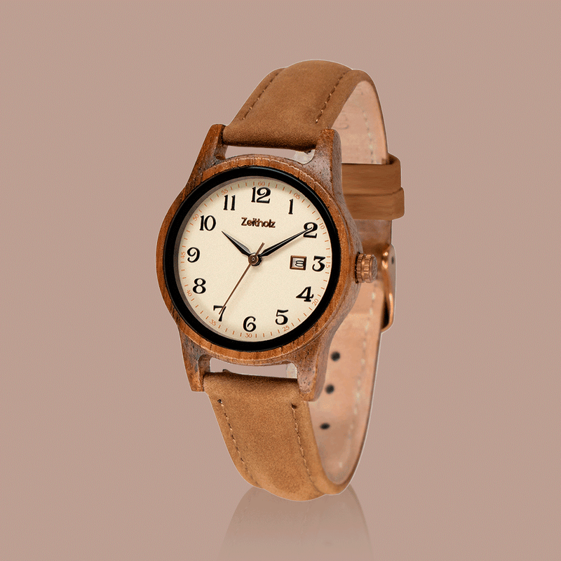 Zeitholz Orologio in legno per donna, orologio analogico collezione Rosenbach 36mm, in legno naturale con movimento al quarzo giapponese e calendario mensile. (Rosa Zeitholz Orologio in legno per donna, orologio analogico collezione Rosenbach 36mm, in legno naturale con movimento al quarzo giapponese e calendario mensile. (Rosa