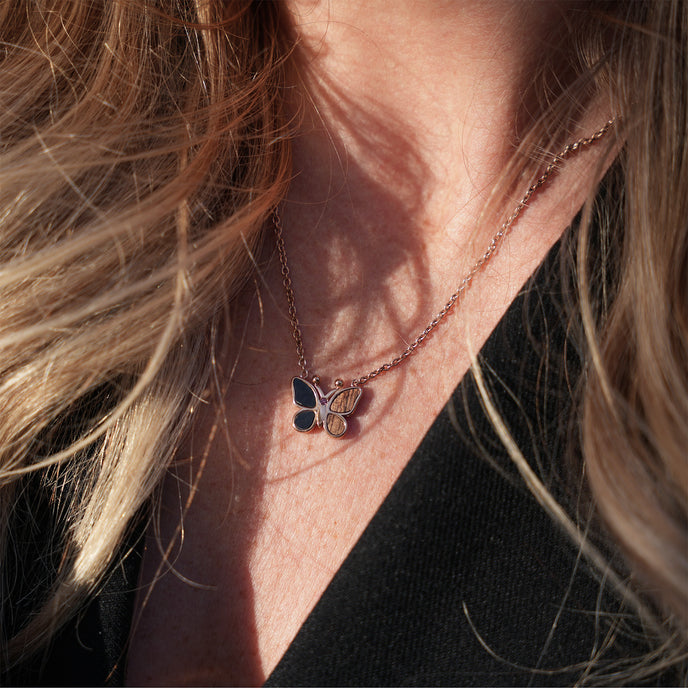 Parure personalizzata Farfalla in Legno di Noce &amp; Marmo Nero