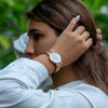 woman wearing solar watch