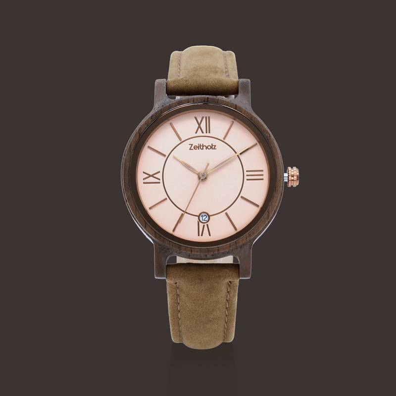 Zeitholz Orologio in legno per donna, orologio analogico collezione Wolkenstein 36mm, in legno naturale con movimento al quarzo giapponese e calendario mensile Zeitholz Orologio in legno per donna, orologio analogico collezione Wolkenstein 36mm, in legno naturale con movimento al quarzo giapponese e calendario mensile