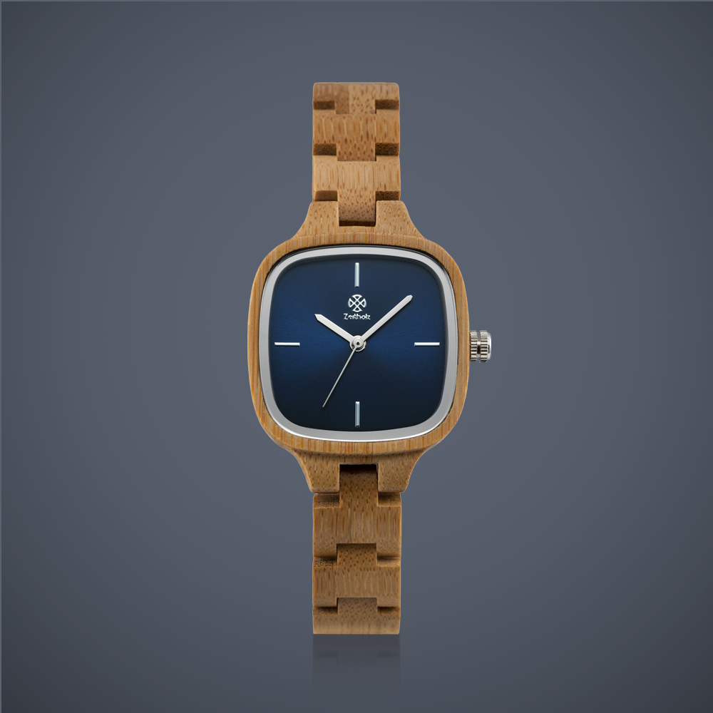 Rosswein Bambus Blau - 30mm Damen Armbanduhr - Zeitholz - Zeitholz