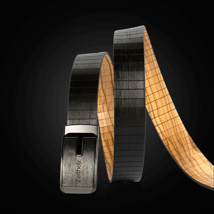Wooden belt in beige and black