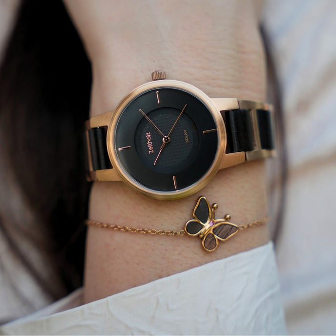 Personalized Butterfly Jewelry Set in Walnut Wood &amp; Black Marble