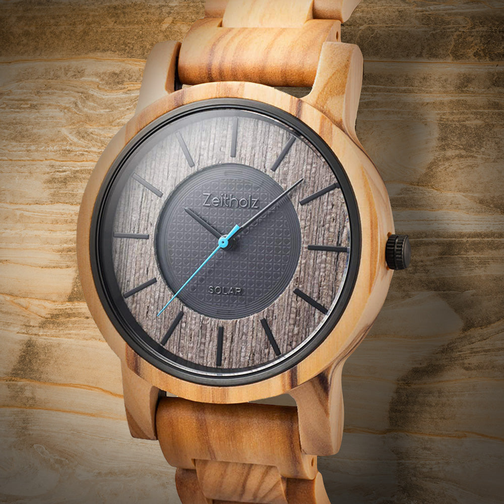 Reloj Solar Sonnenberg Madera Olivo Reloj Pulsera de 40mm Zeitholz Zeitholz