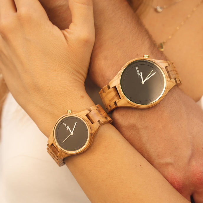 Holzuhren Stolpen Olive für Paare.