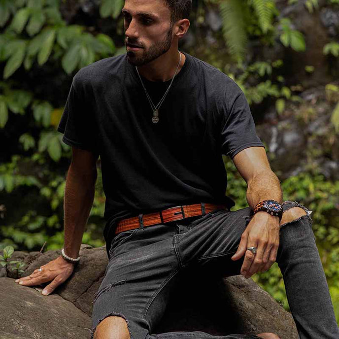 Wooden belt in beige and brown