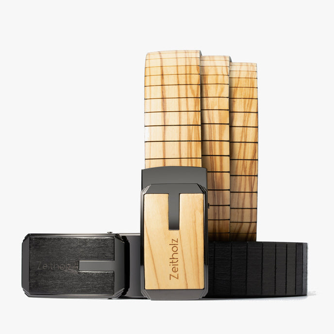 Wooden belt in beige and black